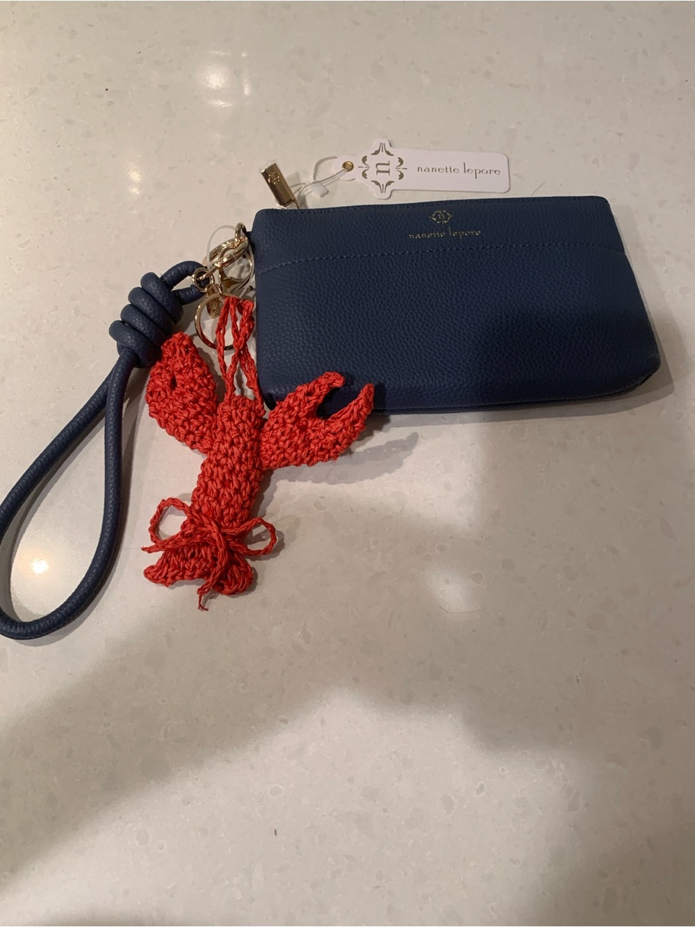 Nanette Lepore Navy Knot Wristlet Zipper with Red Lobster Charm NWT ret $48